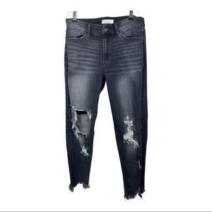 KANCAN SIGNATURE Women's Distressed Mid-Rise Ankle Skinny Jeans Black Size 28
